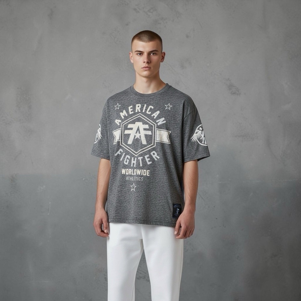 American Fighter Men's L Gray Crew Neck Short Sleeve Graphic Logo T-Shirt